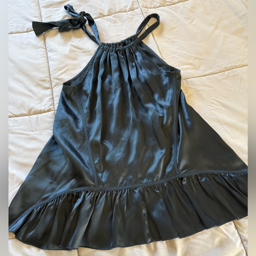 BCBGMaxAzria Black Satin Tank with bow detail - one shoulder